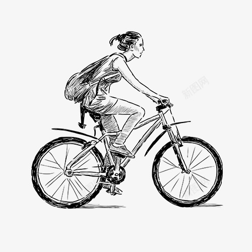 手绘人物png免抠素材_新图网 https://ixintu.com 户外旅行 手绘人物 背包客 自行车 装饰图
