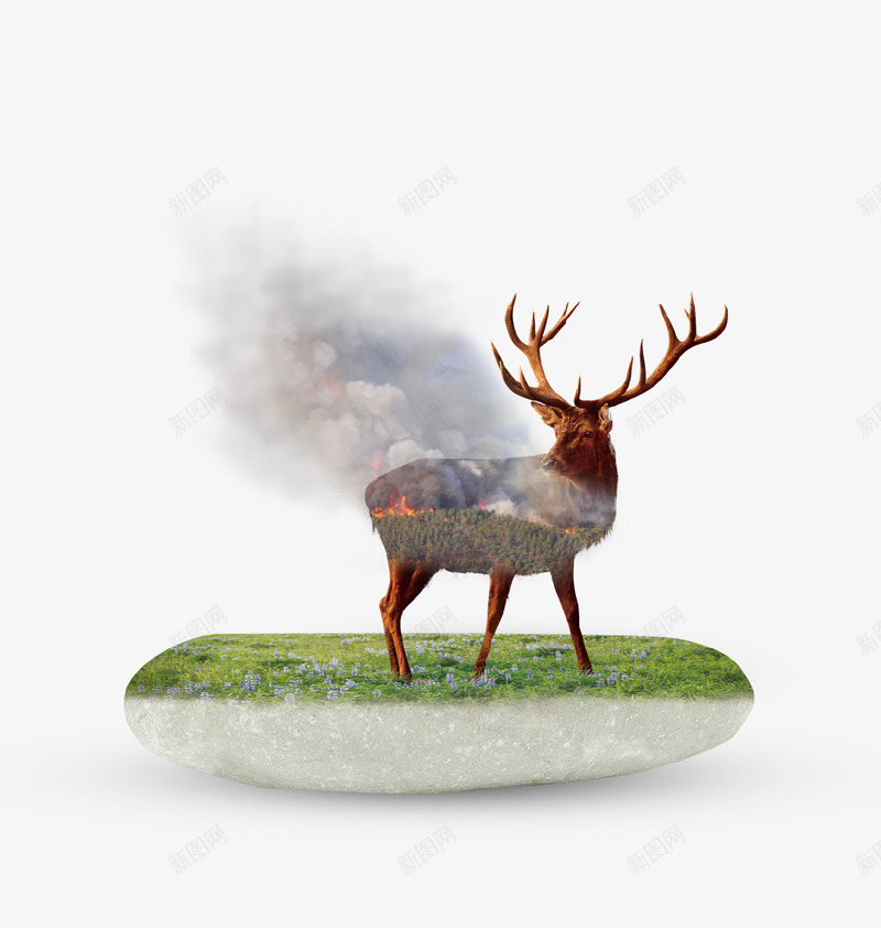 保护环境燃烧的鹿插画png免抠素材_新图网 https://ixintu.com 保护环境 公益广告 创意 动物 插画 森林 火灾 美丽的鹿 鹿