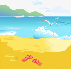 海滩海边风景卡通素材