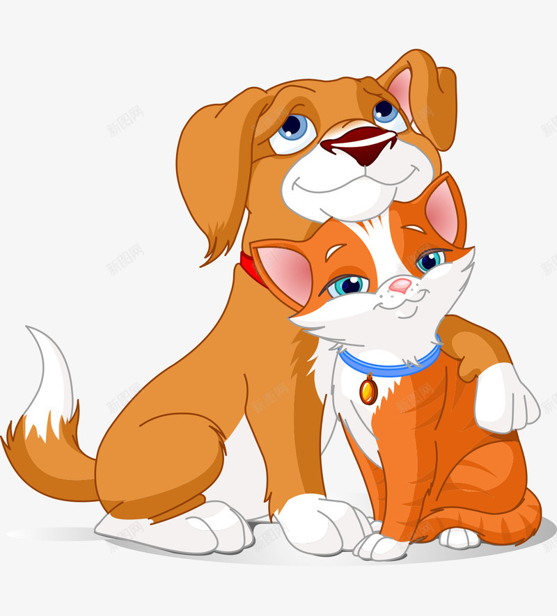 卡通手绘猫和狗拥抱png免抠素材_新图网 https://ixintu.com 卡通的动物 卡通的狗 平面动物素材 手绘猫狗 手绘的猫 拥抱的猫和狗