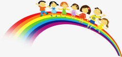 六面欢度六一儿童节彩虹上面的小孩高清图片