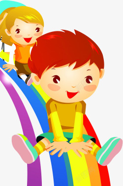 滑滑梯卡通素材卡通小孩彩虹滑梯高清图片