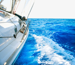 蔚蓝色游艇行驶在一望无际的大海上高清图片