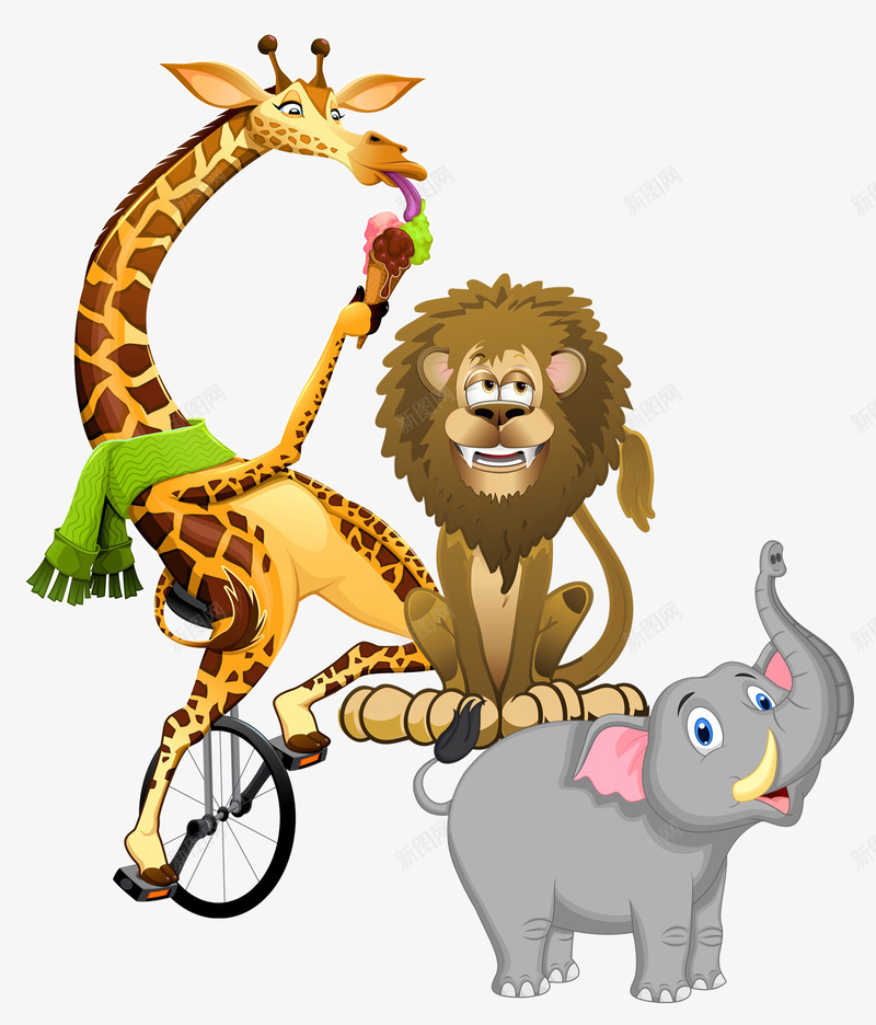卡通动物png免抠素材_新图网 https://ixintu.com 动物 动物世界 动物园 卡通 大象 狮子 长颈鹿 马戏团