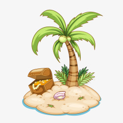 手绘沙滩椰子树素材