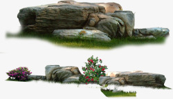 红色石头石头红色小花景观高清图片