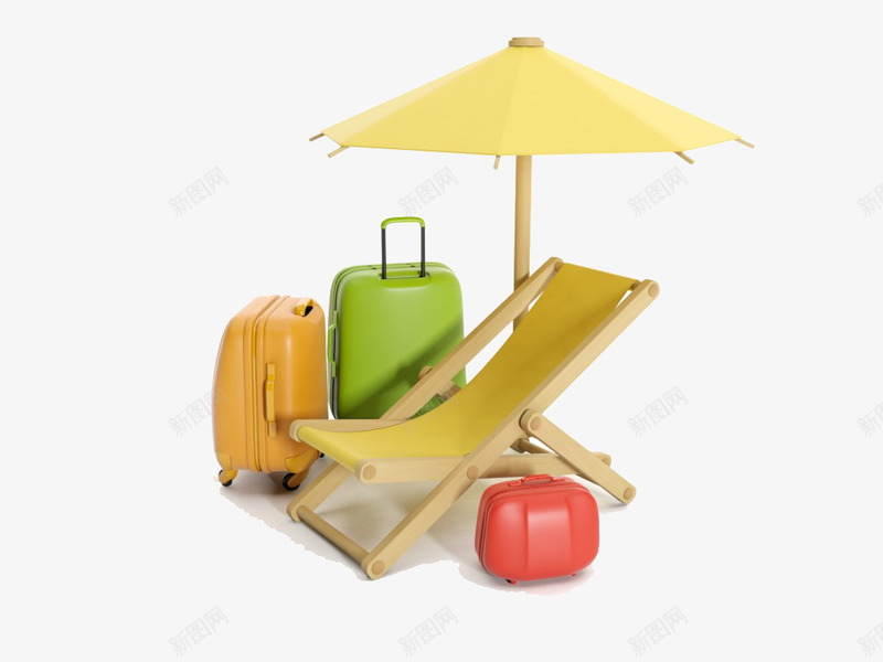 沙滩椅遮阳伞png免抠素材_新图网 https://ixintu.com 度假 旅游 旅行 旅行箱 沙滩椅 行李箱