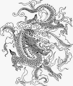 复古手绘花丛中国风龙凤纹样高清图片