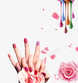 彩色的玫瑰花美甲的手掌玫瑰花装饰高清图片