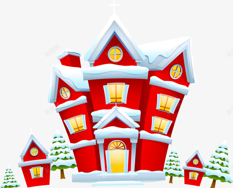 圣诞红色卡通房子png免抠素材_新图网 https://ixintu.com 卡通 圣诞 房子 红色