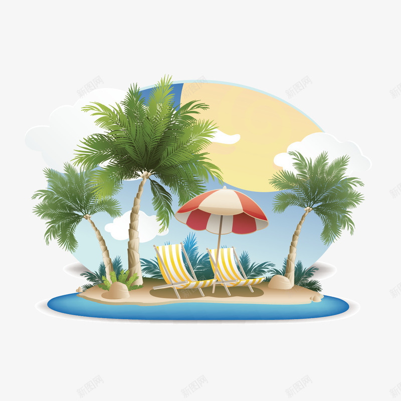椰子树和沙滩椅png免抠素材_新图网 https://ixintu.com 卡通椰子树 椰子树 沙滩椅