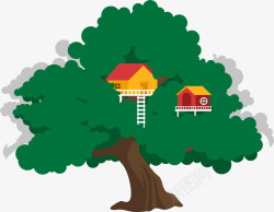 树上的房屋葱绿卡通风格树屋矢量图高清图片
