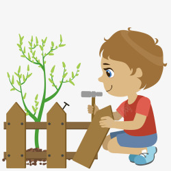 卡通小孩植树节植树可爱动作矢量图素材