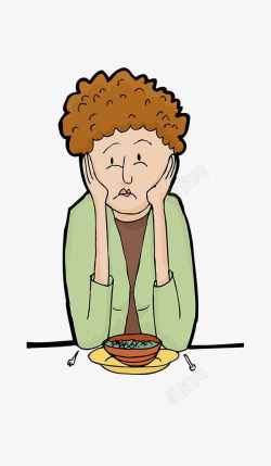 郁闷的人物坐在餐桌前托腮沮丧郁闷卡通女士高清图片