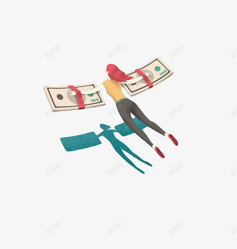飞翔的钱png免抠素材_新图网 https://ixintu.com 创意 卡通 女人 手绘 简图 纸币 金钱 飞翔