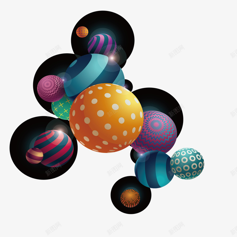 颜色各异的球体模型矢量图eps免抠素材_新图网 https://ixintu.com 创意设计 多维度 模型 球体 立体空间 颜色各异 矢量图