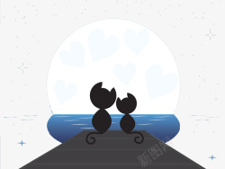 节日团聚黑猫赏月高清图片