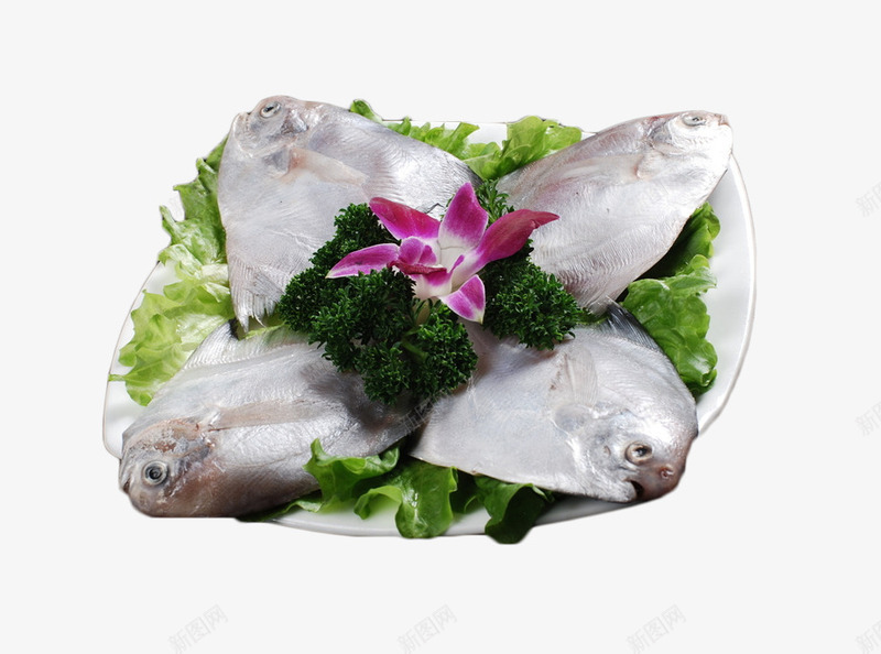 四条放在盘子中的鲳鱼png免抠素材_新图网 https://ixintu.com 放在盘子中的鲳鱼 海鲜 食材 饭店海报 鲳鱼