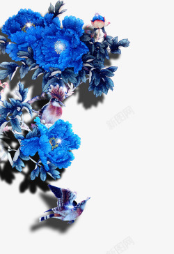 牡丹盛放蓝色唯美花朵高清图片