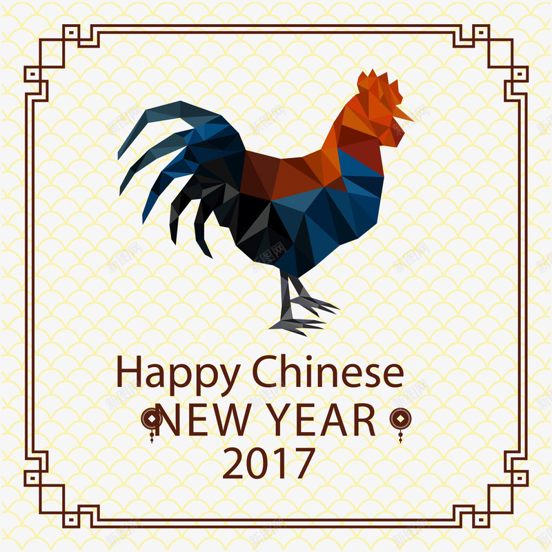 多边形菱格公鸡和新年快乐png免抠素材_新图网 https://ixintu.com 公鸡 多边形 矢量新年快乐 菱格 边框