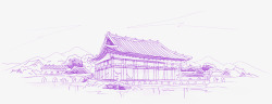手绘江南风手绘古楼建筑高清图片