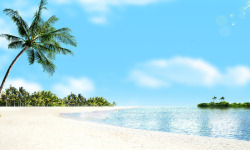 清新海边蓝天大海椰子树沙滩背景高清图片