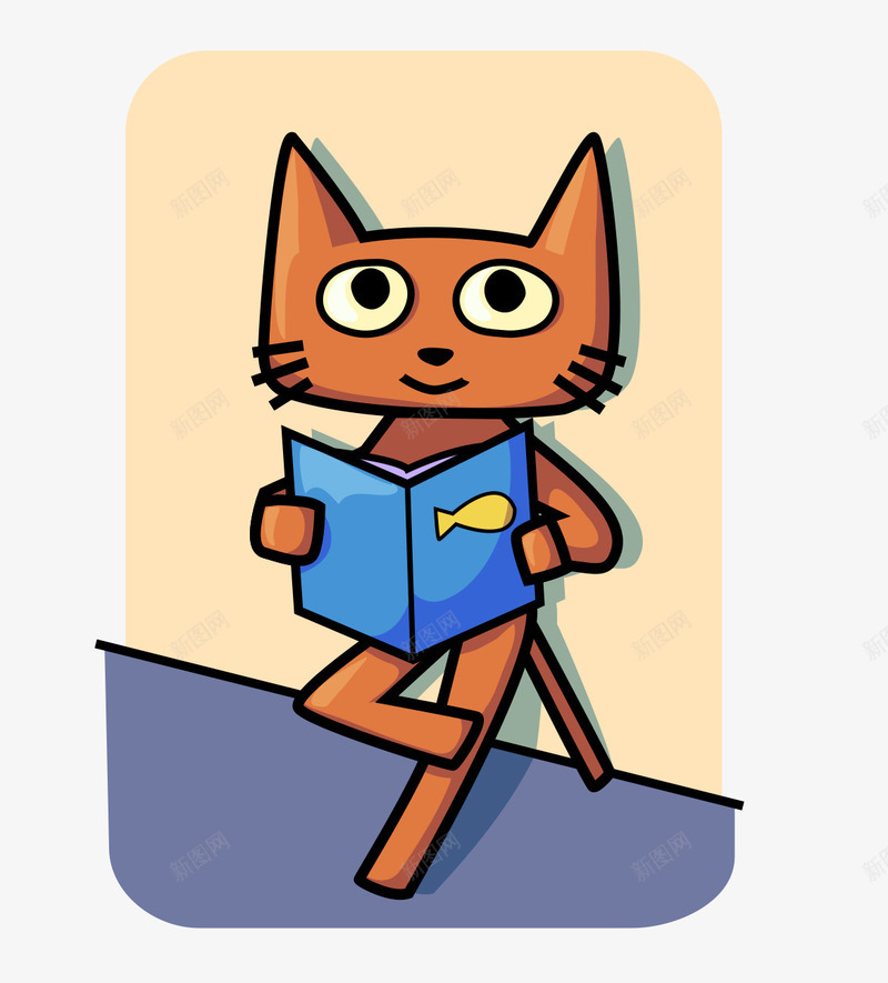 卡通手绘靠墙阅读书本猫矢量图ai免抠素材_新图网 https://ixintu.com 卡通的动物 平面猫素材 手绘的猫 阅读的猫 靠墙的猫 矢量图