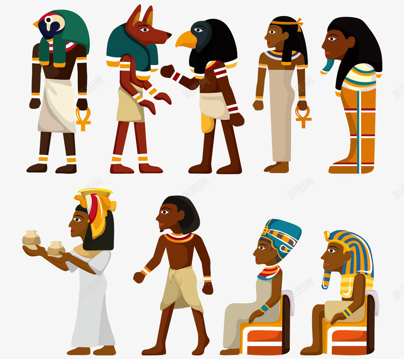 卡通手绘古埃及众神png免抠素材_新图网 https://ixintu.com 卡通的众神 古埃及的神 埃及图腾人像 平面古埃及 手绘的神 矢量古埃及
