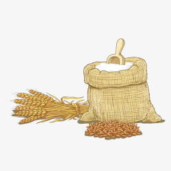 一麻袋大米手绘小麦麦麦粒大米高清图片