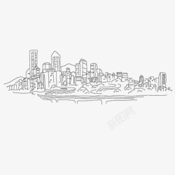 广东街景插画手绘黑白城市速写图标高清图片