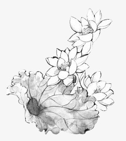创意合成小狗水墨手绘花卉素材
