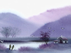清幽脱俗水乡风景艺术插图高清图片