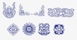 中国风花边纹样凤纹青花瓷装饰纹样高清图片