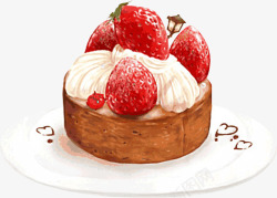 烘焙食品手绘水彩草莓蛋糕高清图片
