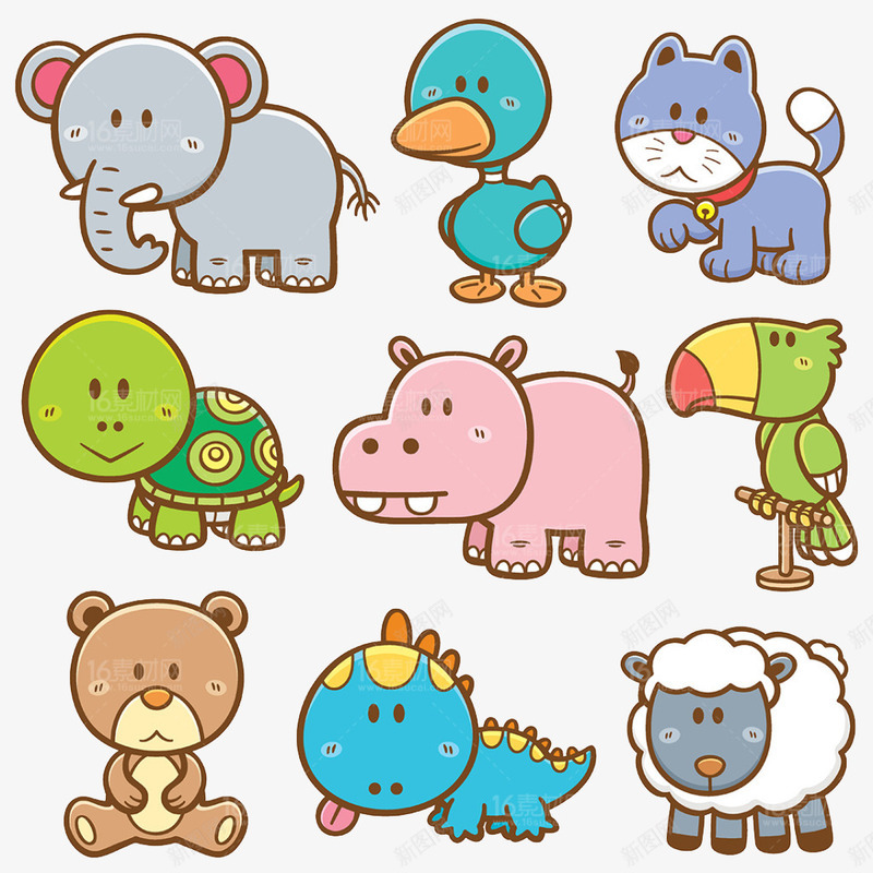 卡通小动物png免抠素材_新图网 https://ixintu.com zoo 乌龟 动物园 卡通 大象 小熊 羊