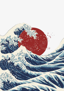 复古海浪日式插画海浪高清图片