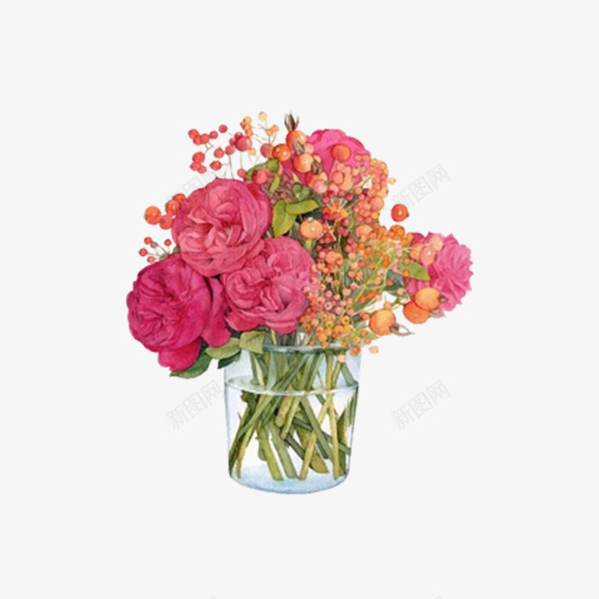 玻璃花瓶里的花卉图png免抠素材_新图网 https://ixintu.com 桔梗 水 玻璃花瓶 美丽的 花朵 花瓣 透明