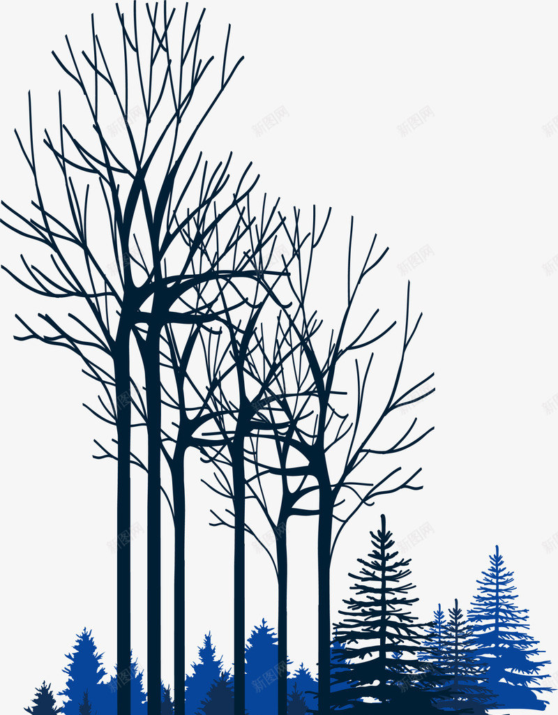 蓝色冬季树林png免抠素材_新图网 https://ixintu.com winter 冬天 冬季 寒冬 山林 森林 植物 蓝色树林
