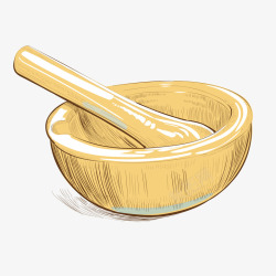 米黄色捣药碗手绘捣药碗矢量图高清图片