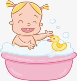 可爱浴盆粉色浴盆里的可爱婴儿矢量图高清图片