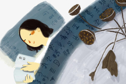 中国风手绘装饰插图睡着的女孩素材