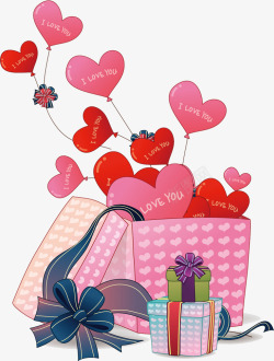 卡通盒子里的爱心气球七夕情人节素材