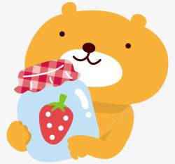 卡通小熊手抱草莓图案罐子素材