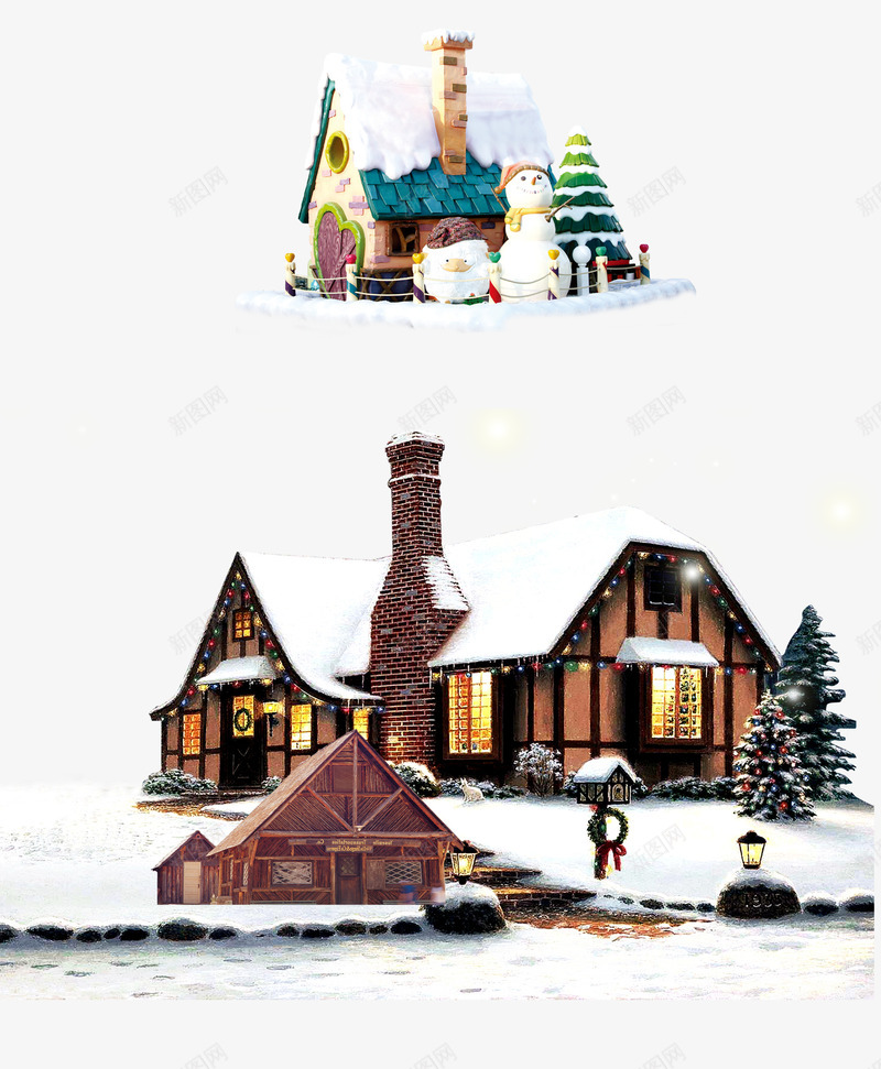 圣诞老人的房子png免抠素材_新图网 https://ixintu.com 圣诞房子 圣诞节 雪人