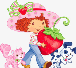 抱玩具的小女孩抱草莓的小女孩高清图片