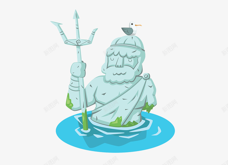 水彩河中的雕像图png免抠素材_新图网 https://ixintu.com 人物 卡通手绘 水彩 海水 男士 蓝色 雕像 雕塑