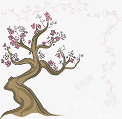 手绘日本元素樱花树素材