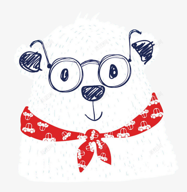戴眼镜的手绘小熊png免抠素材_新图网 https://ixintu.com 动物 可爱的 围巾 小熊 眼镜 简图 简笔 线条