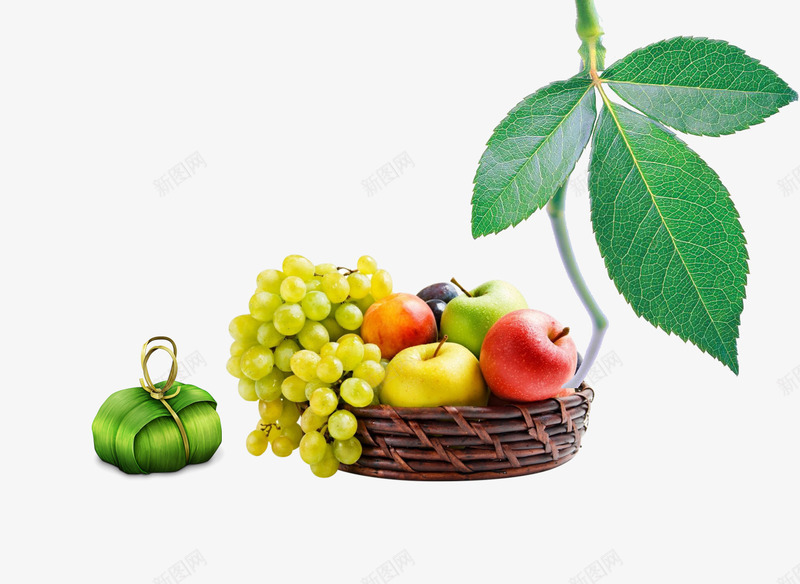 水果和绿叶psd免抠素材_新图网 https://ixintu.com 水果 粽子 绿叶 葡萄