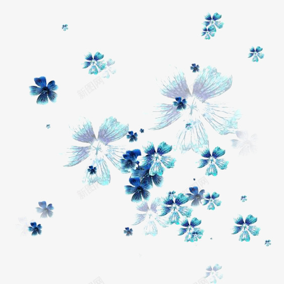 飘落的蓝色花朵png免抠素材_新图网 https://ixintu.com 文艺 浅蓝色 深蓝色 清新 白色花朵 花朵免扣 花朵装饰